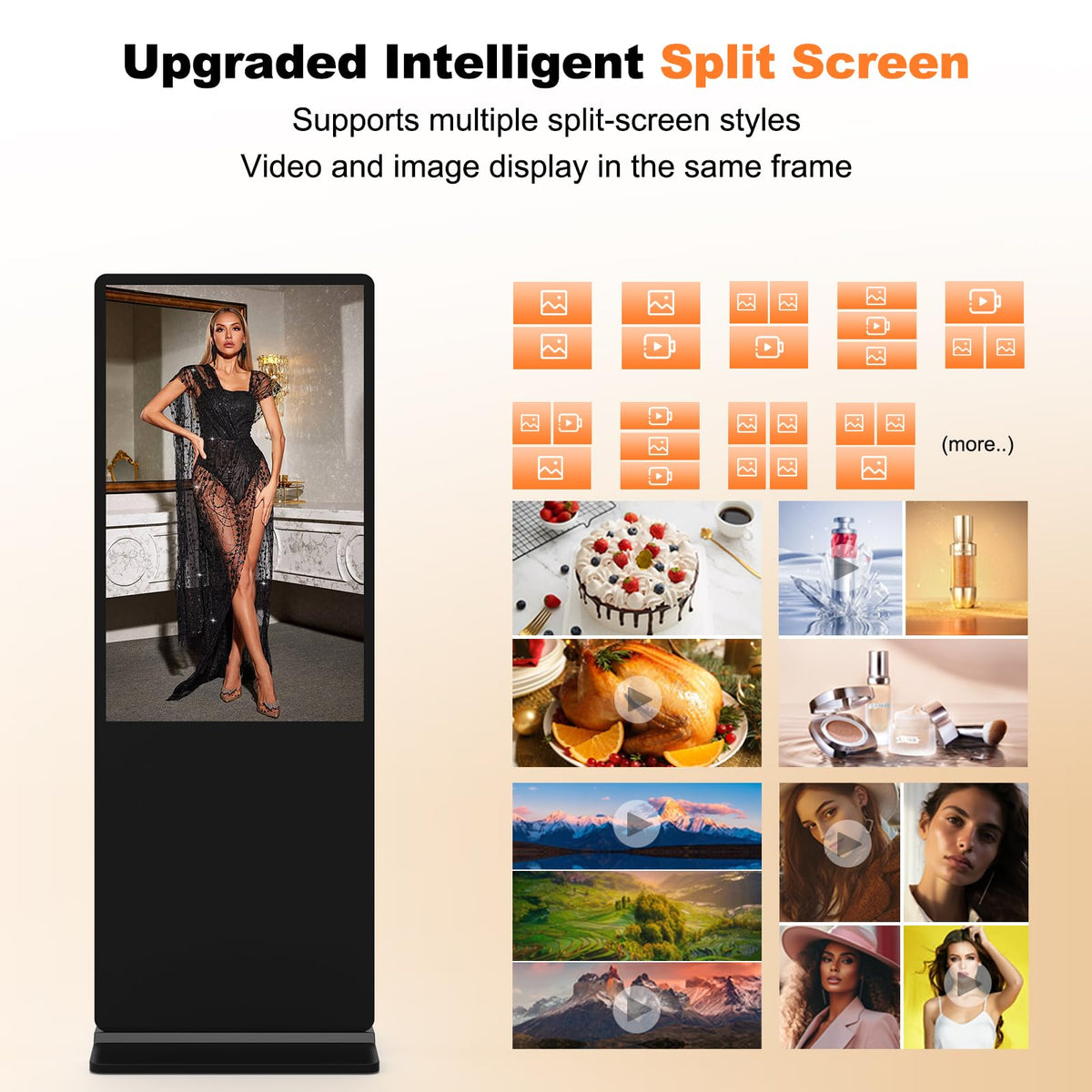 32 inch Indoor Digital Signage LCD Screen IPS Floor Standing Digital Kiosks Interactive Displays with WiFi HDMI/USB Input Auto AD Player, Android OS Black