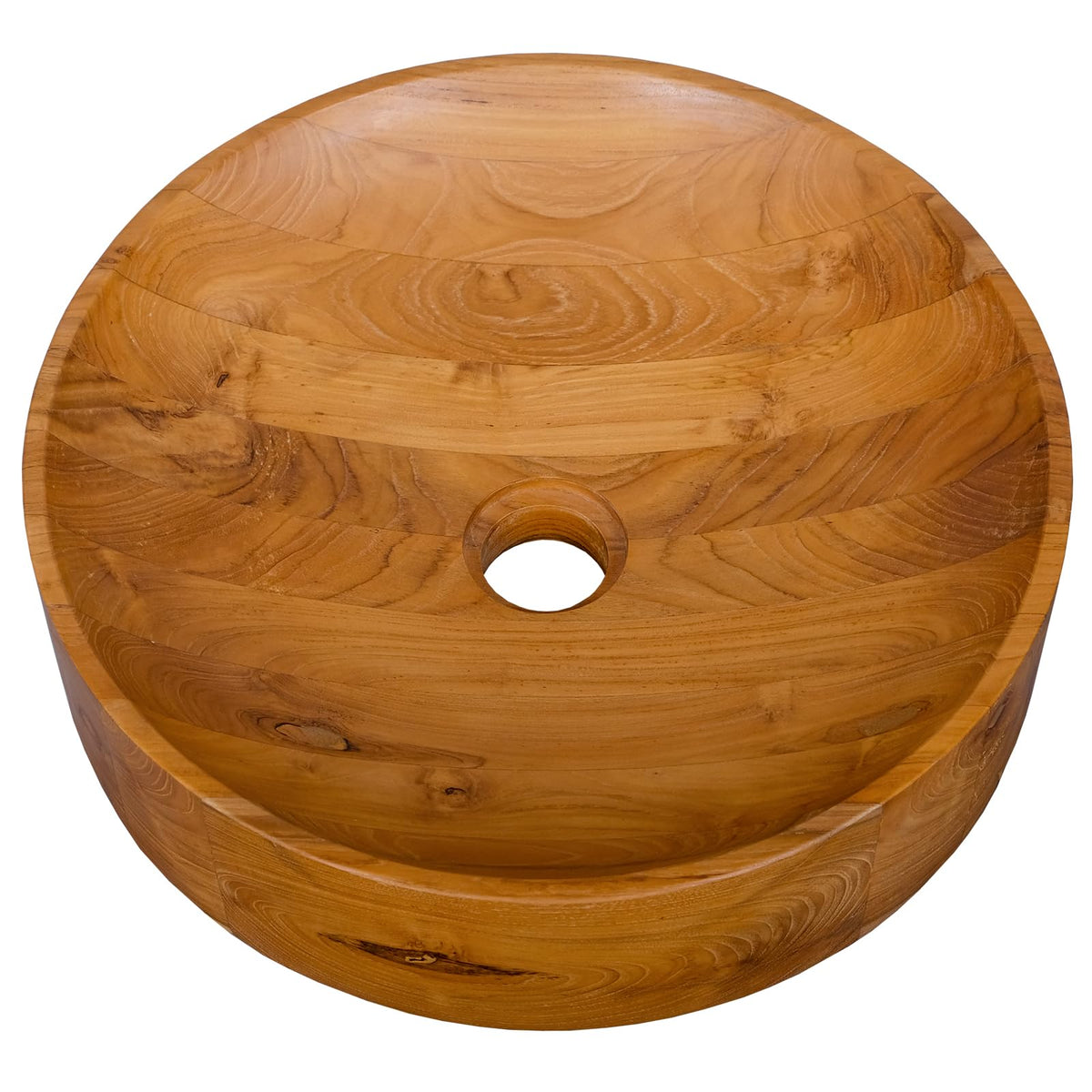Giantex Teak Wood Vessel Sink - Bathroom Washbasin with Smooth Finish, Round Corner, 2.5â Drain Hole for 1 5/8" Drainage, Above Counter Vanity Sinks, No Assembly Art Basin (16â x 16â x 4â Bowl-shaped)