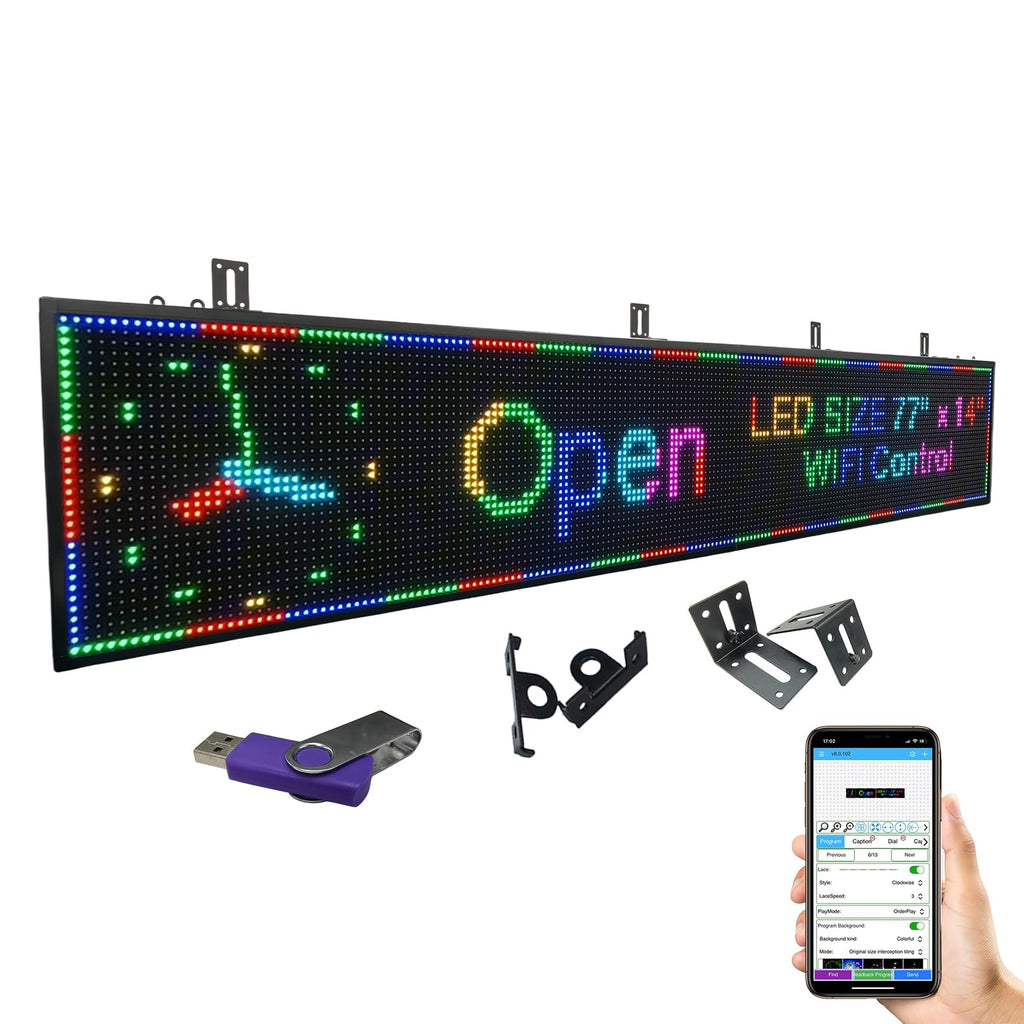 P3 Full Color Programmable LED Sign, IP65 Outdoor, WiFi Control, Support Custom Video, Electronic Message Board for Business, 40''Ã17''