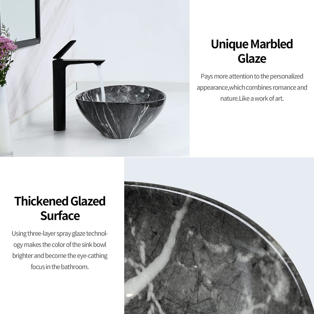 Davivy 15.7'' X 13.4'' Matte Black Oval Vessel Sink with Pop Up Drain,Bathroom Vessel Sinks,Ceramic Vessel Sink,Bathroom Sinks Above Counter,Matte Black Vessel Sinks for Bathrooms