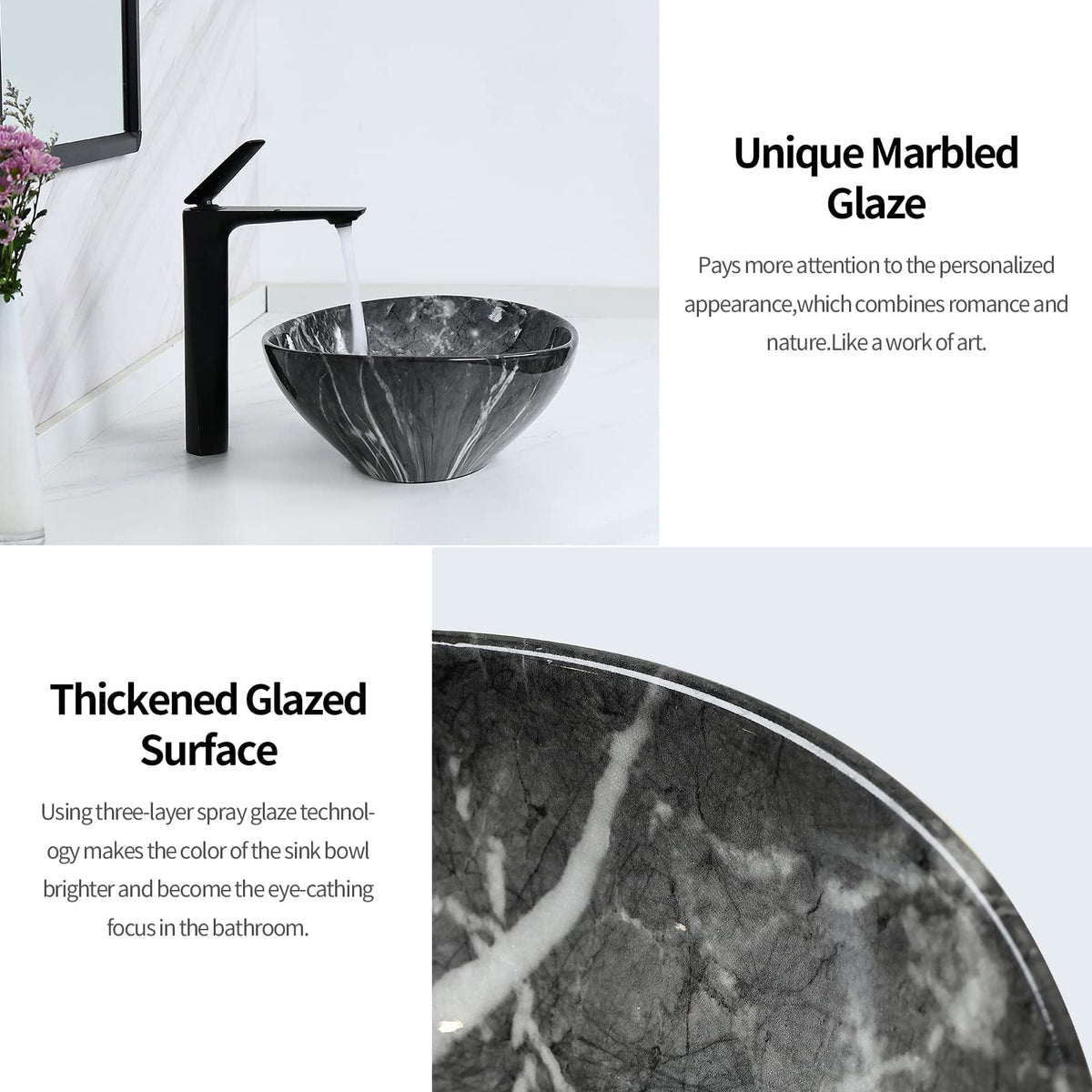Davivy 15.7'' X 13.4'' Matte Black Oval Vessel Sink with Pop Up Drain,Bathroom Vessel Sinks,Ceramic Vessel Sink,Bathroom Sinks Above Counter,Matte Black Vessel Sinks for Bathrooms