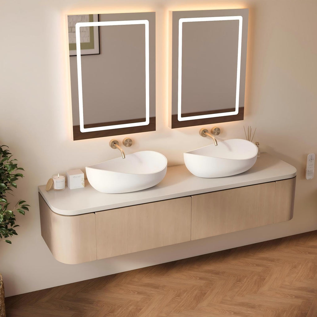 22.44'' Stone Resin Bathroom Vessel Sink, Glossy White