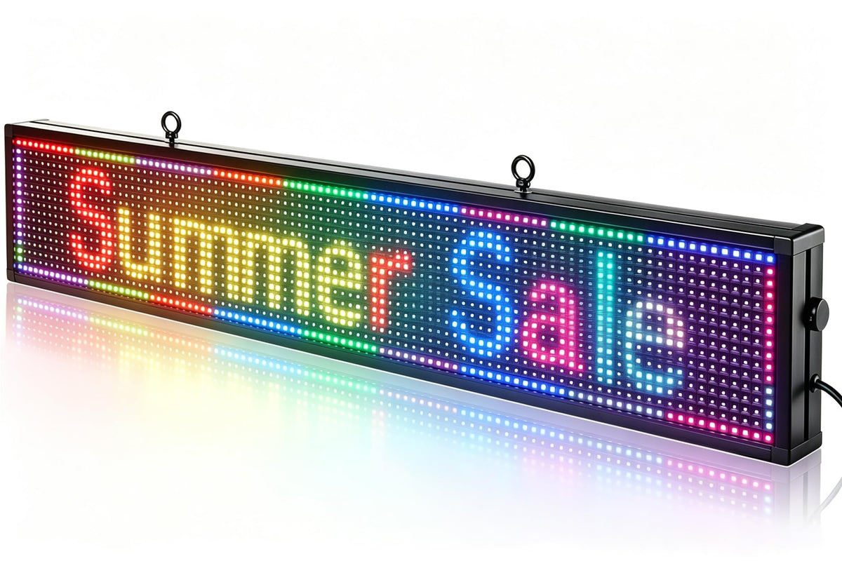 HCTCPALS P5 Outdoor LED Sign 65''x34'' Full-Color Programmable Digital Message Board High-Brightness IP65 Waterproof LED Display with WiFi & USB Control,Scrolling Message Board for Business Advertising-Text/Image/Video