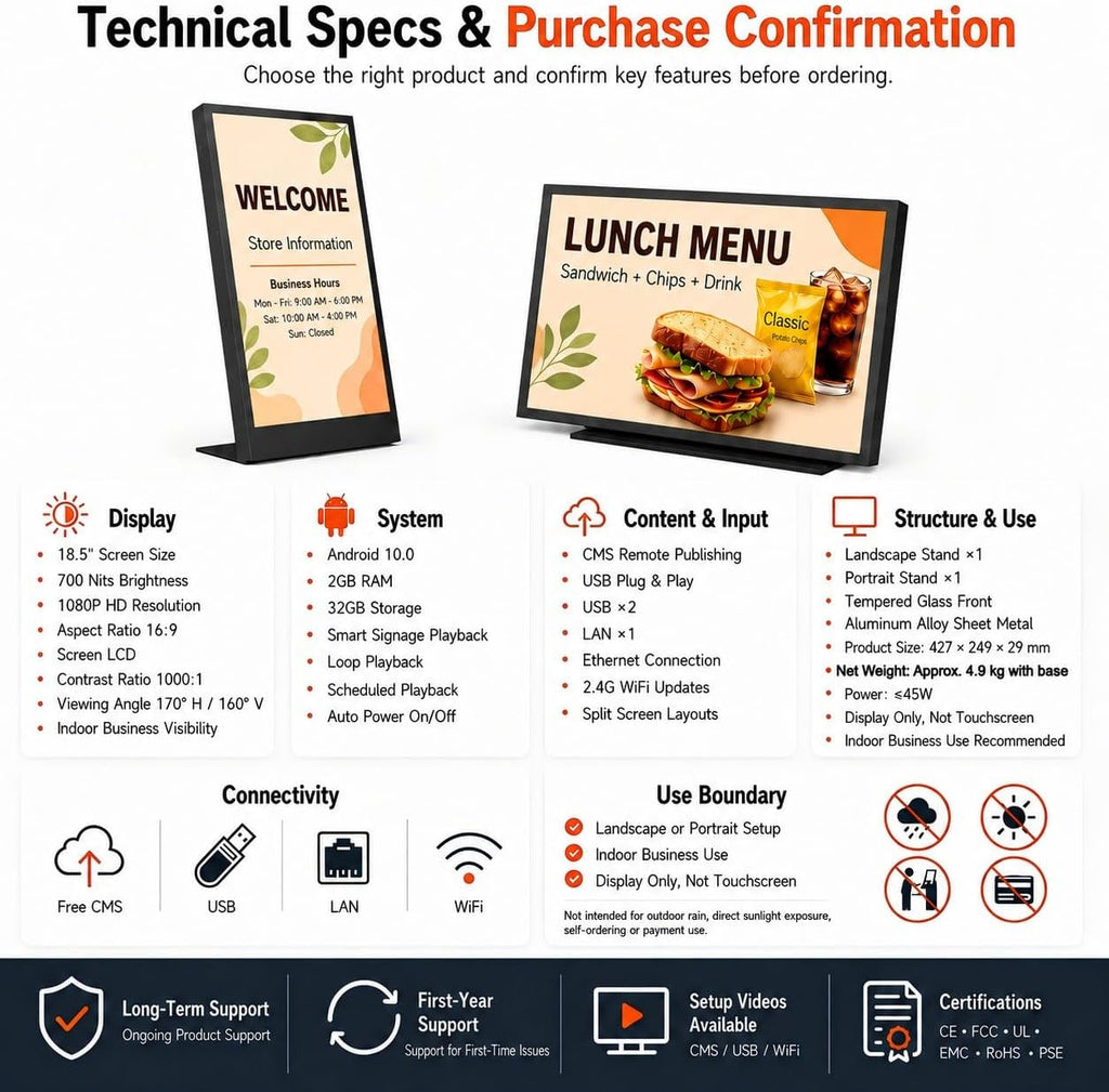 18.5" Countertop Digital Signage Display