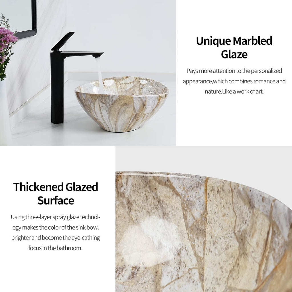 Davivy 16'' X 13'' Nordic Marbling Oval Vessel Sink with Pop Up Drain,Ceramic Vessel Sink,Bathroom Sinks Above Counter,Bathroom Vessel Sinks,Counter top Sink,Oval Sink Bowls for Bathroom