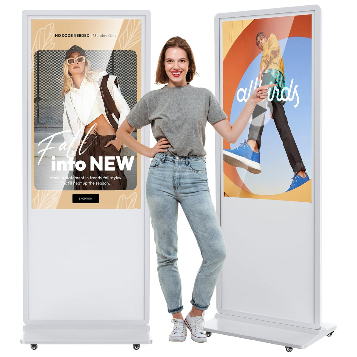 JIYANG 49 Inch Touchscreen Digital Signage Display Kiosk, Indoor Floor Standing LCD Advertising Display with Android Media Player, HDMI/USB/WiFi Input Auto Split Screenï¼Blackï¼