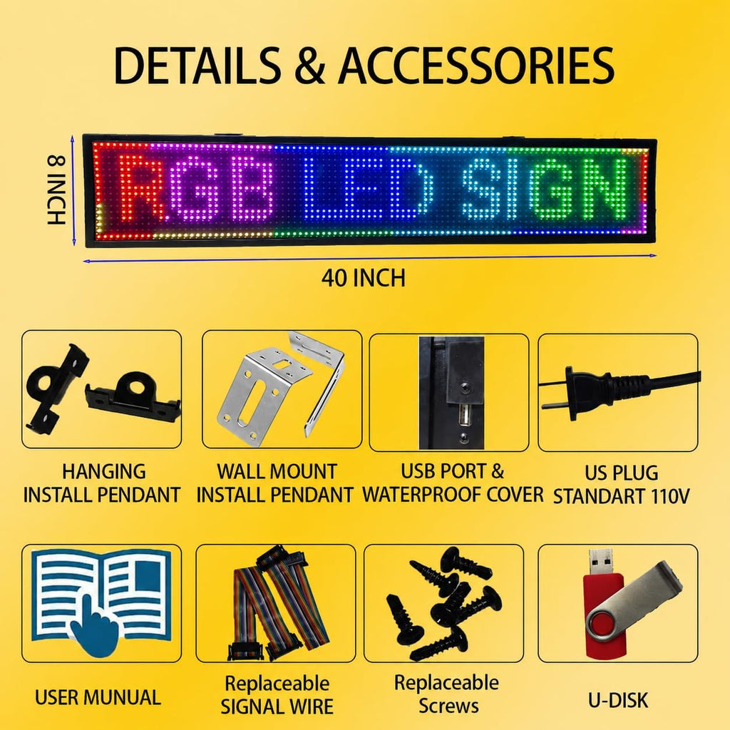 P10 Programmable LED SIGN 40"Ã8" Scrolling LED Display, High Brightness & IP65 Waterproof Indoor Outdoor Digital Signage led screen, Open Signs Welcome Sign for Store Business Advertising