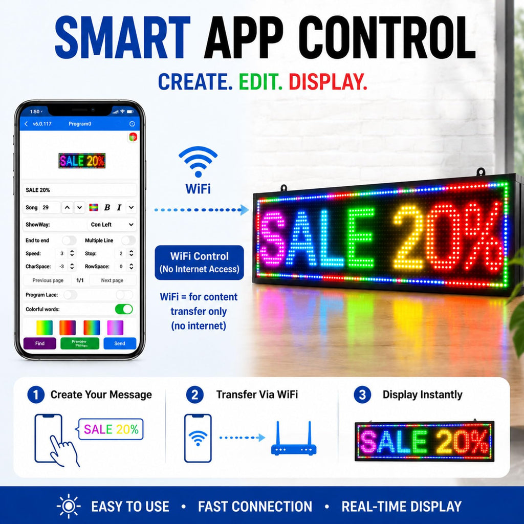 P10 Outdoor Led Sign Programmable Scrolling Digital Display Screen Message Board Bar Custom WiFi Control Store Advertising Open Sign for Businesses Electronic Full Color Word Light (115"x14")