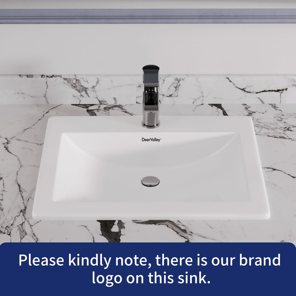 DeerValley Modern Drop In Bathroom Sink White 20"x17" Oval Vanity Art Basin