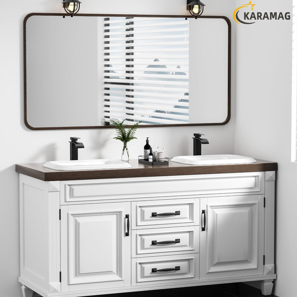 Small Bathroom Vessel Sink 16.7'' x 12.6'' Semi Recessed Bathroom Sink Rectangular Drop-in Vanity Sink with Overflow White Ceramic Modern Art Basin