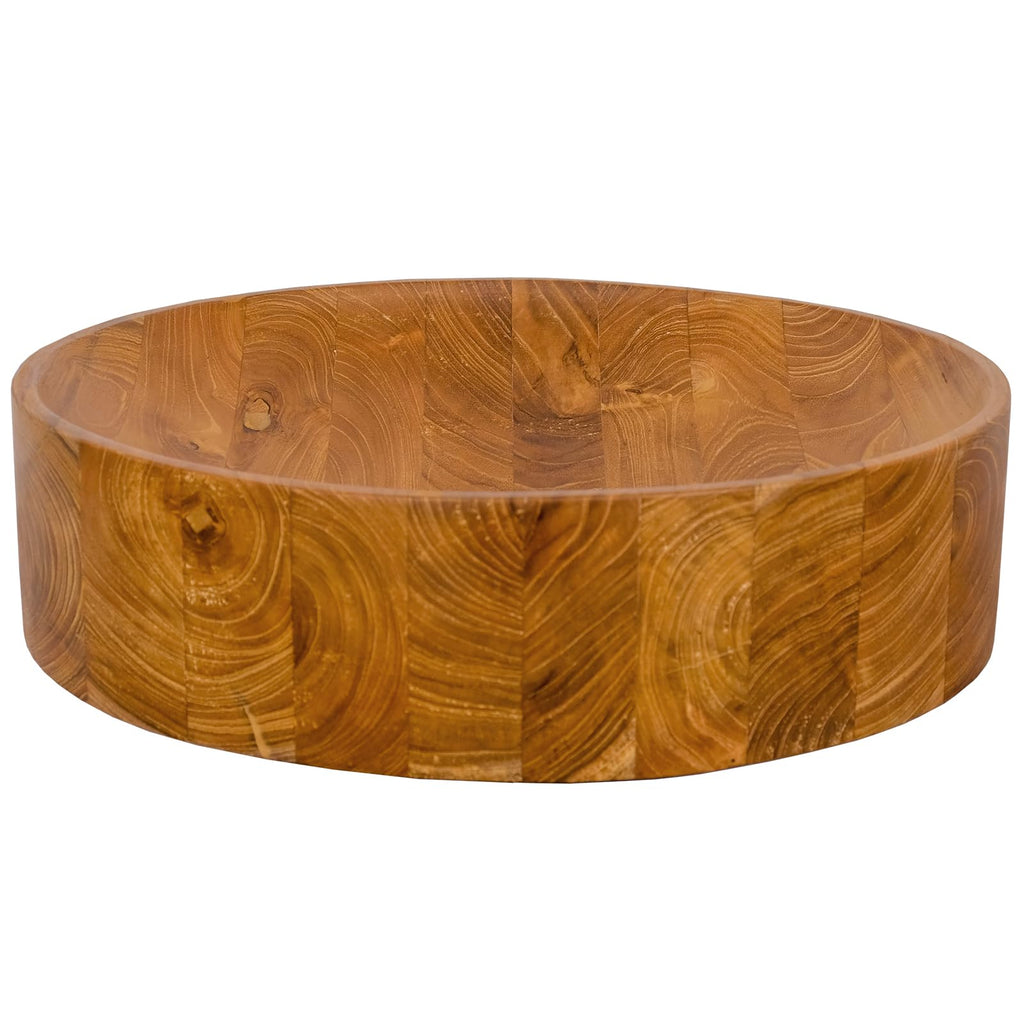 Giantex Teak Wood Vessel Sink - Bathroom Washbasin with Smooth Finish, Round Corner, 2.5â Drain Hole for 1 5/8" Drainage, Above Counter Vanity Sinks, No Assembly Art Basin (16â x 16â x 4â Bowl-shaped)
