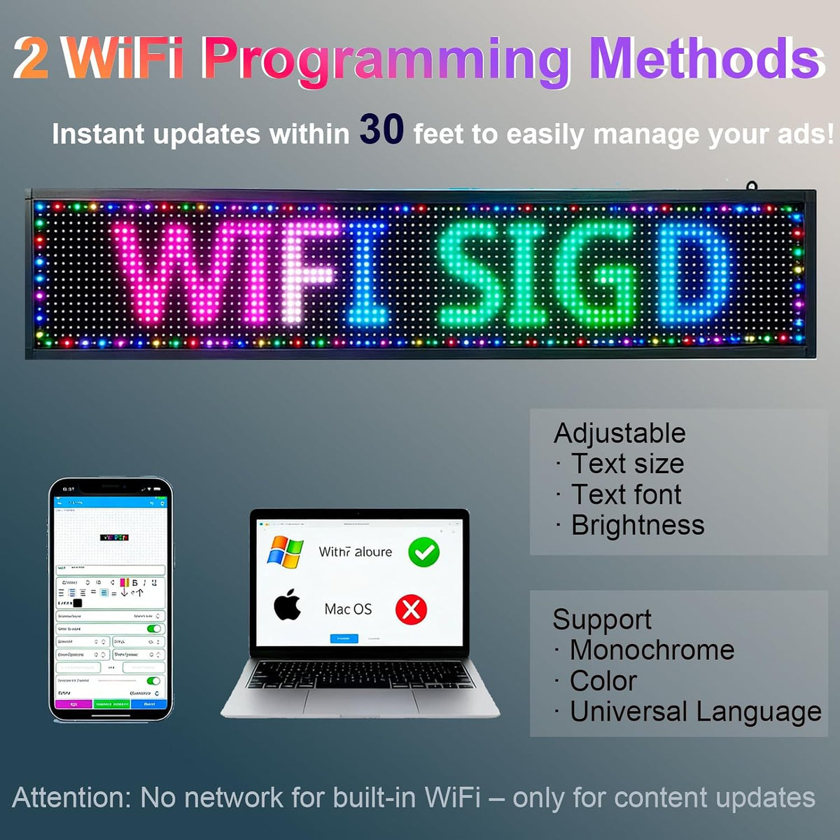 Programmable Led Sign Outdoor P10 39"x8" Led Digital Advertising Display