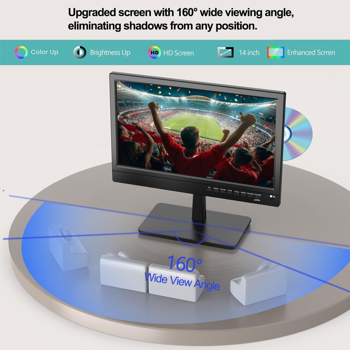 Feihe 14 Inch TV Built-in DVD Player, HD Flat Screen Small TV DVD Player Combo with ATSC Tuner/HDMI/USB/AV/VGA Input, Suitable for Kitchen Bedroom RV Camper