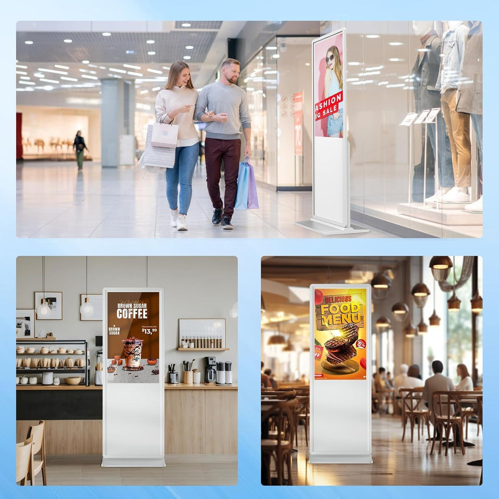 32 inch Indoor Digital Signage LCD Screen IPS Floor Standing Digital Kiosks Interactive Displays with WiFi HDMI/USB Input Auto AD Player, Android OS Black