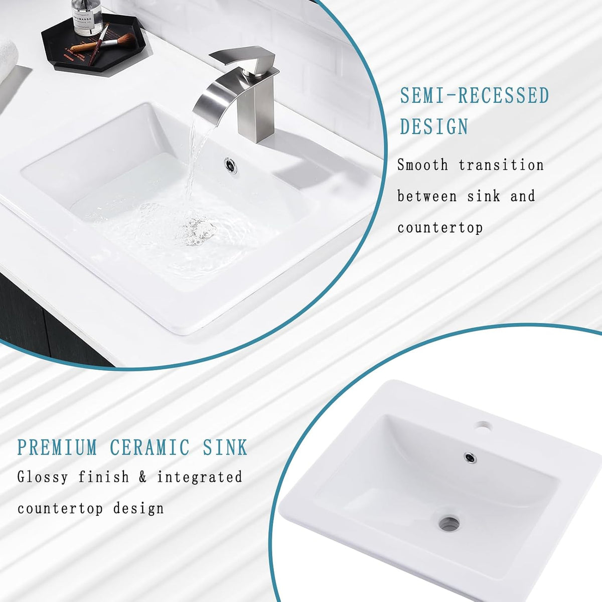 21x18 White Drop In Vessel Bathroom Sink Rectangular Ceramic