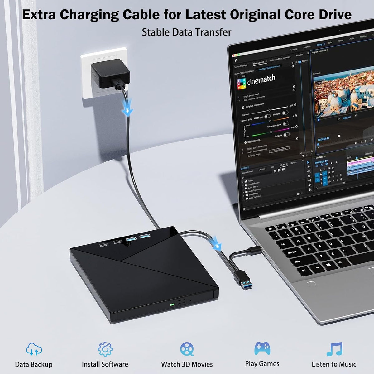 Wbacon 7 in 1 External 4k Blu Ray Drive for Laptop, USB 3.0 Blu Ray Burner