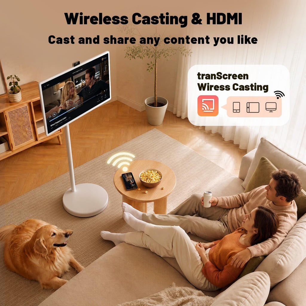 VLH 32 Inch Smart Portable TV Tablet with Rolling Stand, 1080P Touch Screen Rolling TV, Built-in 38400mAh Battery, Android 15, 8+128GB Wireless TV on Wheels with Remote, 360Â° Rotation, 5MP Camera