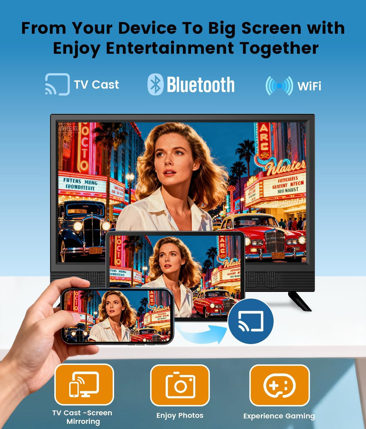 Feihe 22-inch Small Smart TV Full HD 1080p | Kitchen Smart TV, Flat Screen Television with Loud Dual Stereo Speakers, 178Â° Viewing & Wi/Fi (22, Inches)