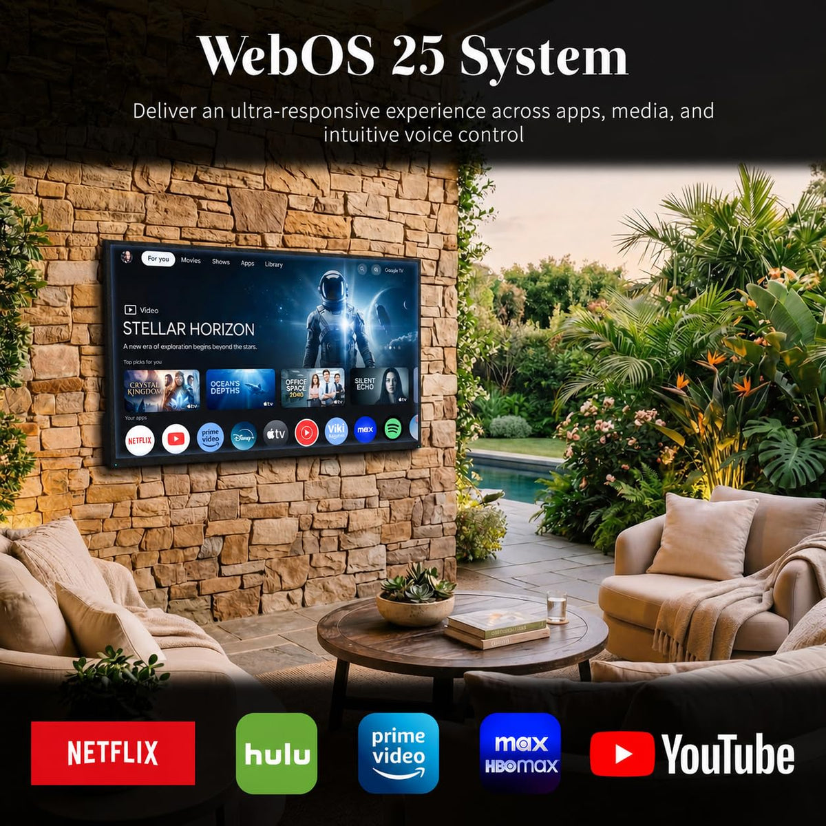 55 Inch Outdoor TV, 2000 Nits Ultra Bright 4K UHD Weatherproof Television, IP55 Waterproof Smart Outside TV with WebOS for Sunlight, Backyard, Poolside, Deck & Patio