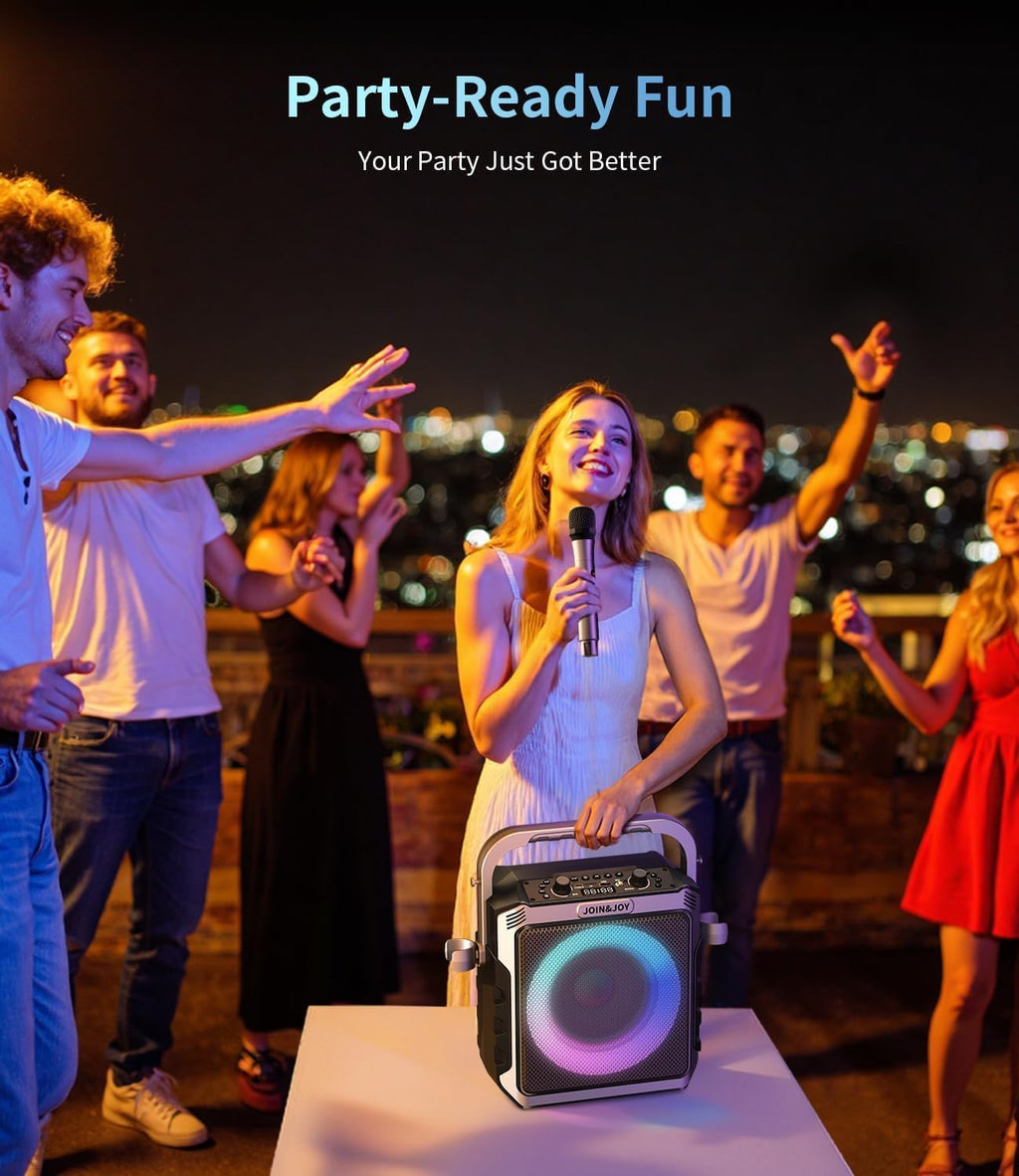 Portable Karaoke Machine, with 2 Wireless Microphones & LED Lights