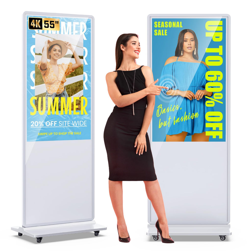 MWE 43 Inch Indoor Floor Standing Digital Signage Advertising Display Kiosk LCD Screen Commercial Totem Android System Vertical Poster with Auto Media Player