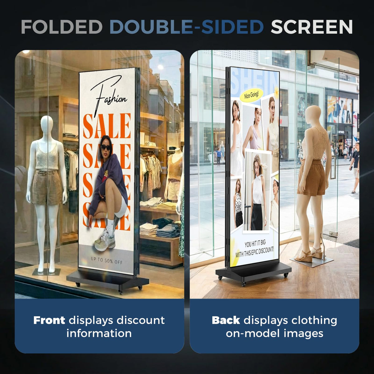 80 Inch LED Digital Signage Display, Foldable Seamless Stitching Kiosk, P1.86 GOB LED Screen Poster with Flight Case, Commercial Advertising Display for Events, Rentals and Weddings (Black, 1 Unit)