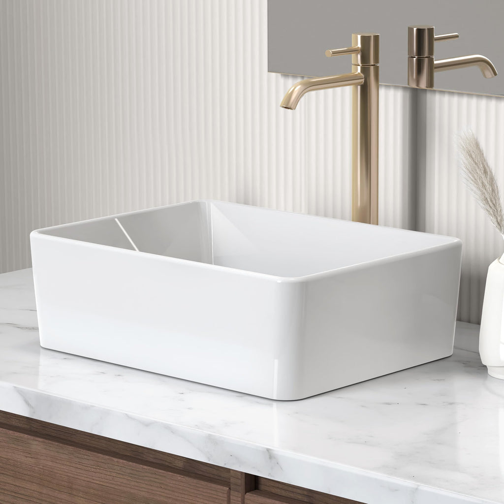 KES Matte Black 20 Inch Bathroom Vessel Sink Above Counter Rectangular Countertop Sink for Cabinet Lavatory Vanity, Ceramic, BVS123S50-BK