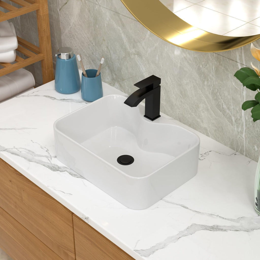 Lordear Wall Mounted Vessel Sink 16x11 Inch, U-Shape White Porcelain Bathroom Sink with Black Faucet and Support Pedestal Legs, Wall Hung Vanity Sink with Towel Rack for Small Bathrooms