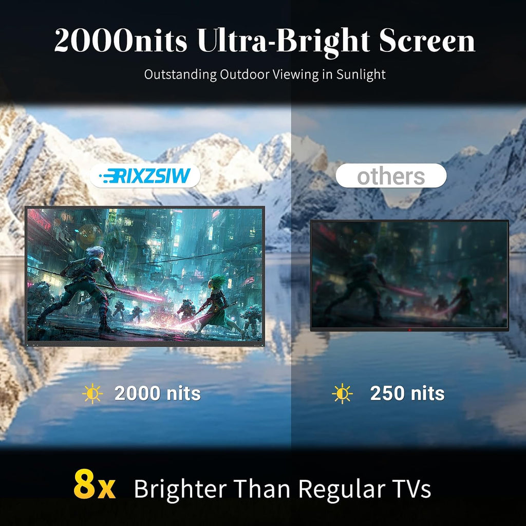 55 Inch Outdoor TV, 2000 Nits Ultra Bright 4K UHD Weatherproof Television, IP55 Waterproof Smart Outside TV with WebOS for Sunlight, Backyard, Poolside, Deck & Patio
