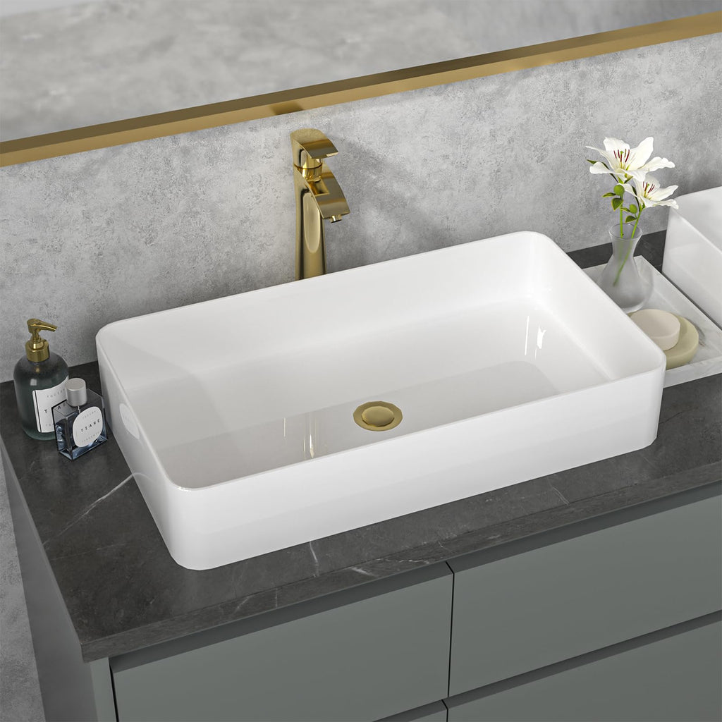 Sarlai Black Vessel Sink Rectangular - 24"x14" Modern Bathroom Vessel Sink Rectangle Above Counter Black Ceramic Porcelain Lavatory Vanity Sink Art Basin