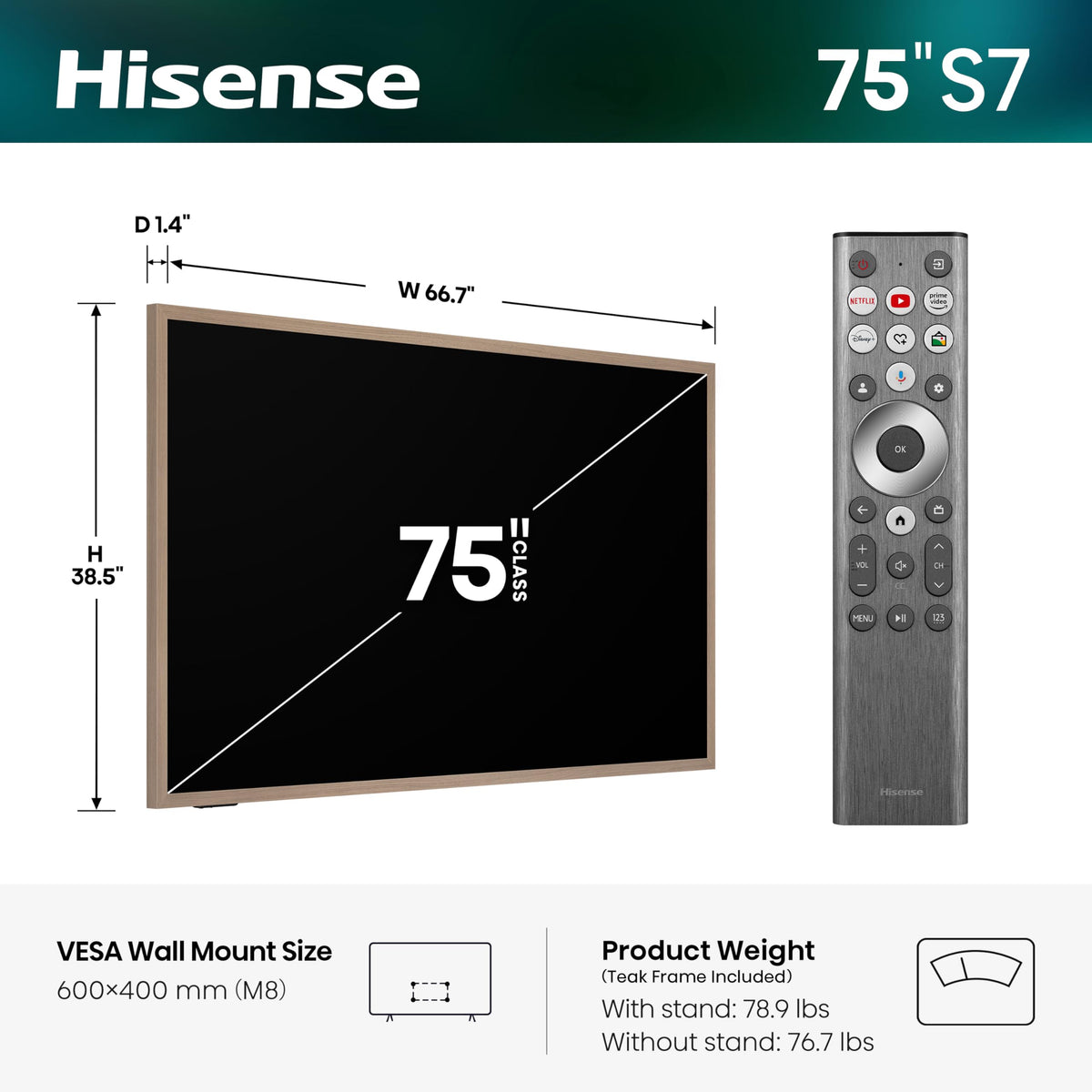 Hisense 55â Hi-QLED S7 CanvasTV Series 4K UHD Google Smart Art TV (55S7SG, 2026 New) - 144Hz, Art Mode, Anti-Glare Panel, Dolby Vision HDR, Hi-Matte Display, Frame & UltraSlim Wall Mount Included