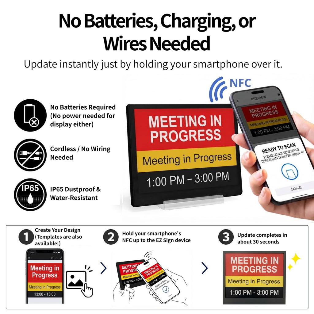 [Santek] EZ Sign NFC E-Paper Display â No Battery, Ultra-Thin 0.13â, Rewritable 4-Color Digital Display, App-Controlled (iOS/Android/PC), IP65 (Silver, 2.9" 6pcs, No Stand and Clip Included)