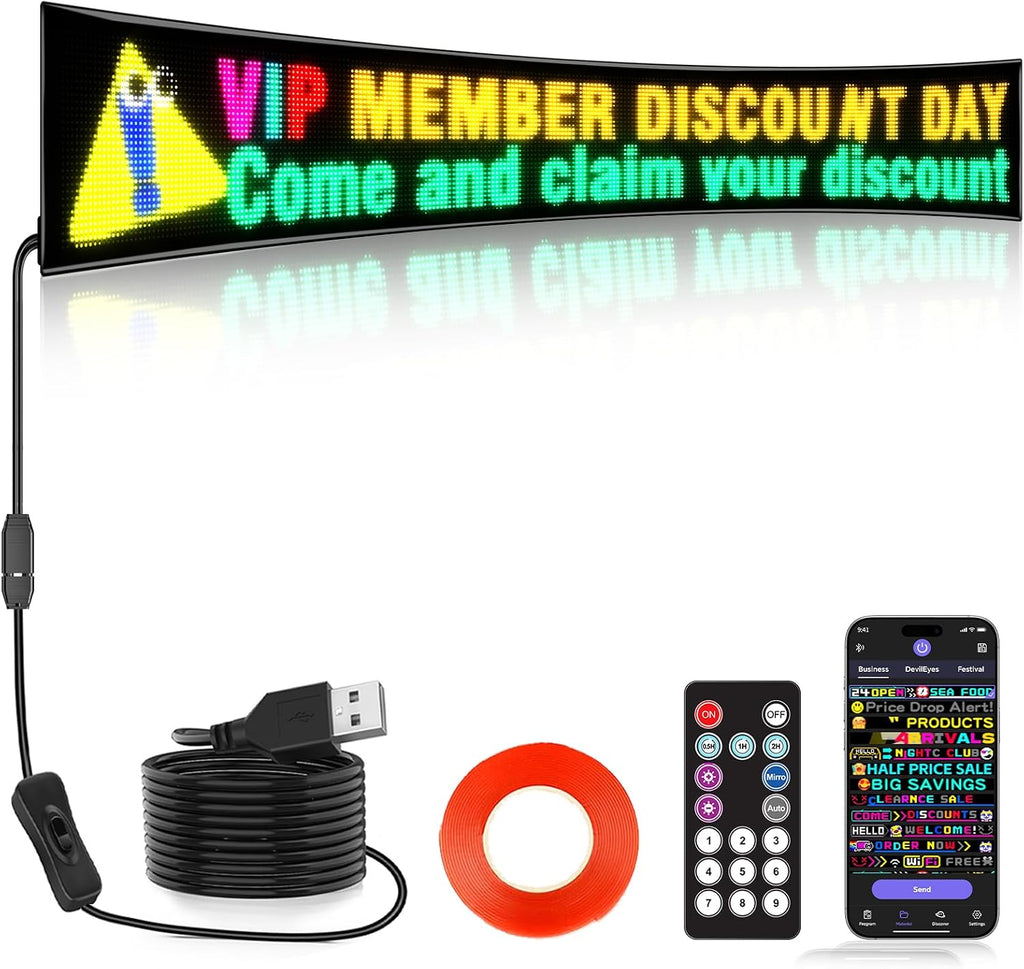 Rayhome Full Color Dual Row Programmable LED Sign, 43''x6.3'' Flexible P5 USB Bluetooth APP Control LED Signs Custom Text Message Pattern Scrolling LED Display for Store Bar Hotel School.
