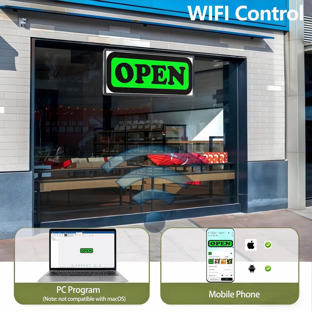 P3 Programmable LED Sign 40"x17" Full Color Outdoor Digital Message Board WiFi Control, IP65 Waterproof, 5000cd Brightness, Scrolling Text/Image/Video Display for Business Store Restaurant Advertising