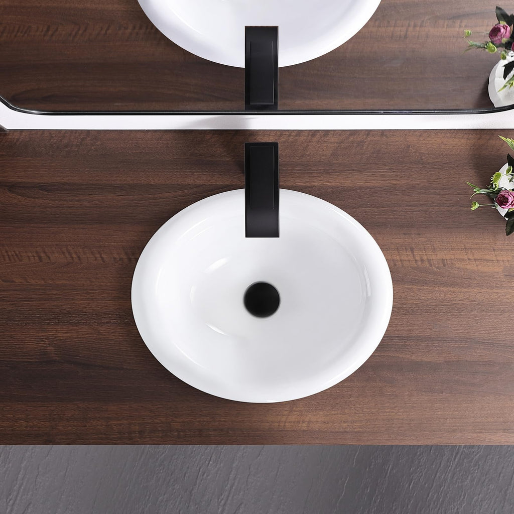 Small Bathroom Vessel Sink 16.7'' x 12.6'' Semi Recessed Bathroom Sink Rectangular Drop-in Vanity Sink with Overflow White Ceramic Modern Art Basin