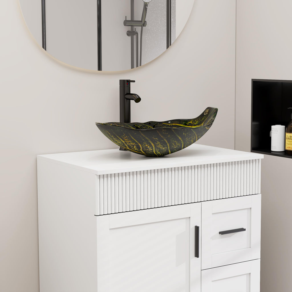 eclife 21.5" Bathroom Vessel Sink Modern Artistic Single Brown Boat Tempered Glass Basin Countertop Bowl Sink for Lavatory Vanity Cabinet, W/Water Save Faucet Pop Up Drain (A29BR)
