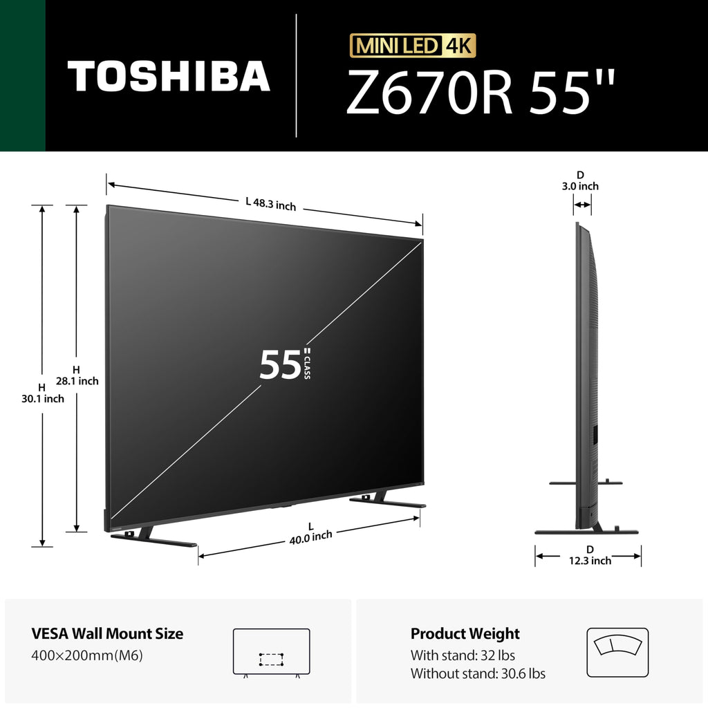 Toshiba 100" Z670 Series Mini-LED 4K UHD Smart Fire TV (100Z670R, 2026 New) - QLED, Native 144Hz, HDR10+, Dolby Vision IQ, REGZA Engine Zri, Dolby Atmos, Game Mode Pro, Alexa Built-in, Japan Quality