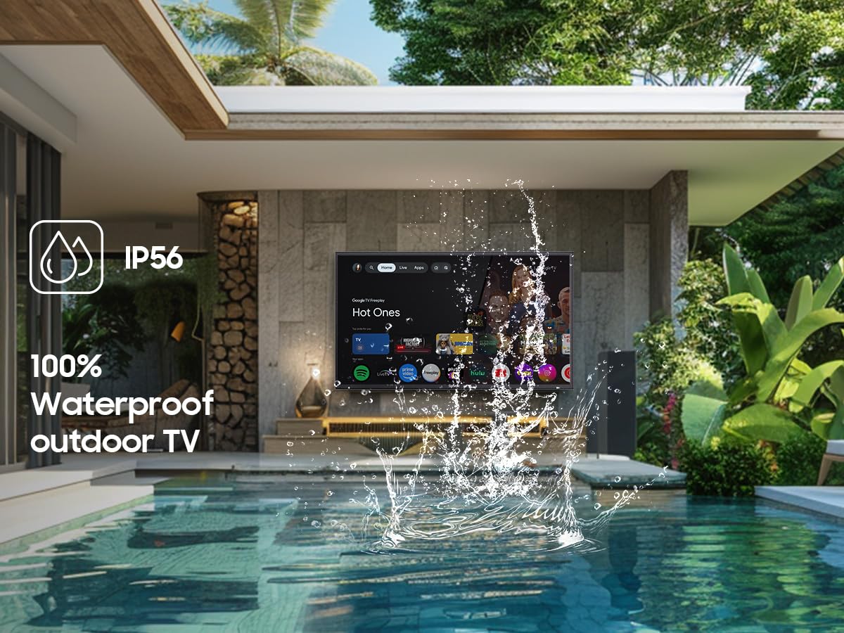 SYLVOX 65'' Outdoor TV, Premium Ultra-Narrow Bezel, IP56 Weatherproof, 1,000-Nit 4K UHD Anti-Glare Screen, Smart Google TV, All-Metal Durable Outdoor TV for Deck, Patio, Partial Sun (Frameless, 2026)
