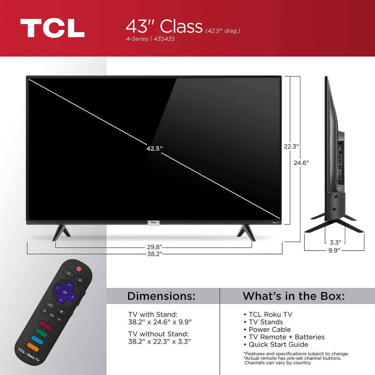 TCL 55" Class 4-Series 4K UHD HDR Smart Roku TV â 55S435, 2021 Model