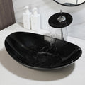 22" Black Oval Bathroom Vessel Sink Tempered Glass Washing Bowl