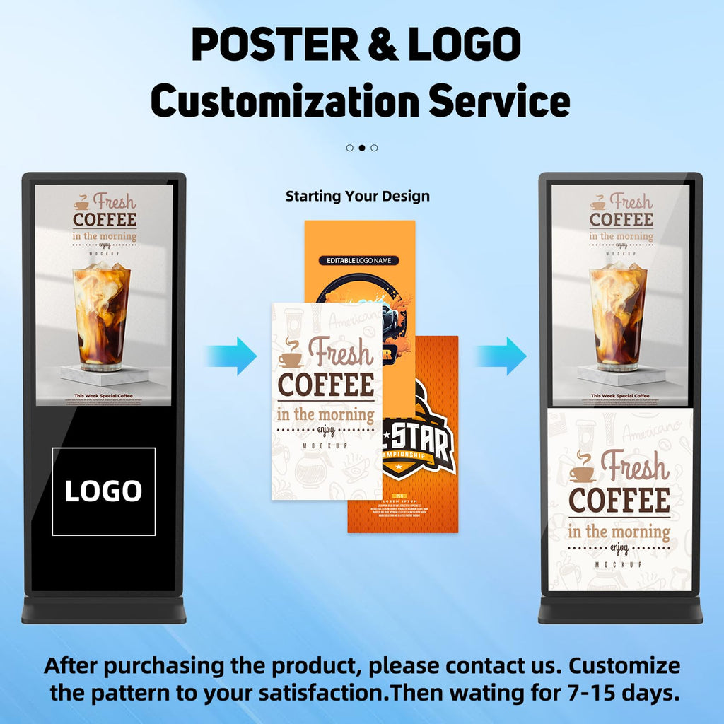 32 inch Indoor Digital Signage LCD Screen IPS Floor Standing Digital Kiosks Interactive Displays with WiFi HDMI/USB Input Auto AD Player, Android OS Black