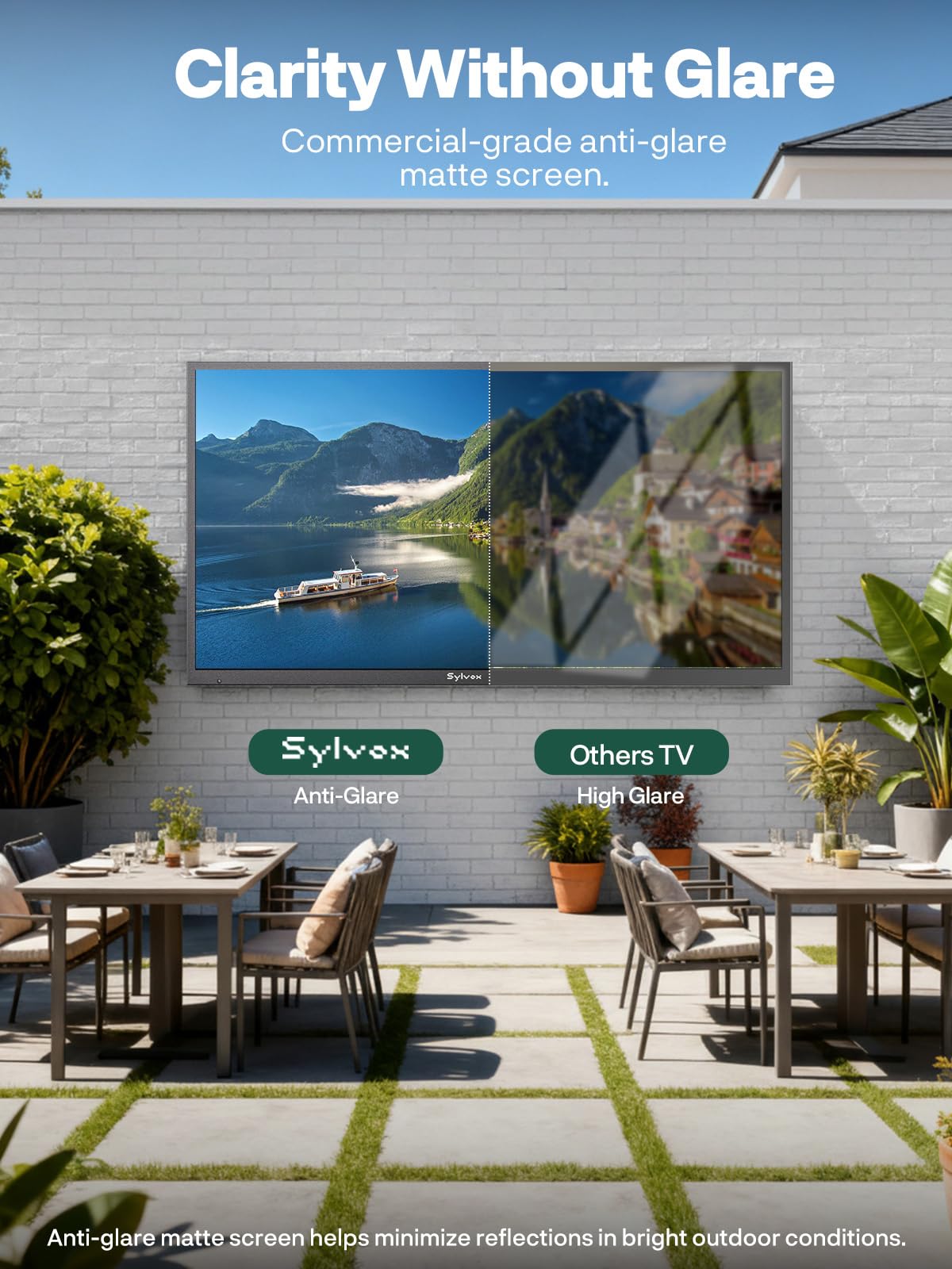 SYLVOX 75" QLED Outdoor TV, Smart Google TV, Anti-Glare 4K UHD, Dolby Atmos