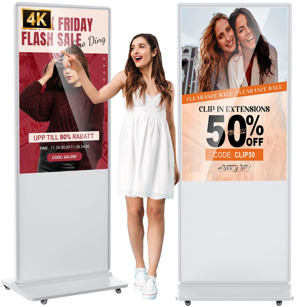 32 inch Indoor Digital Signage LCD Screen IPS Floor Standing Digital Kiosks Interactive Displays with WiFi HDMI/USB Input Auto AD Player, Android OS Black