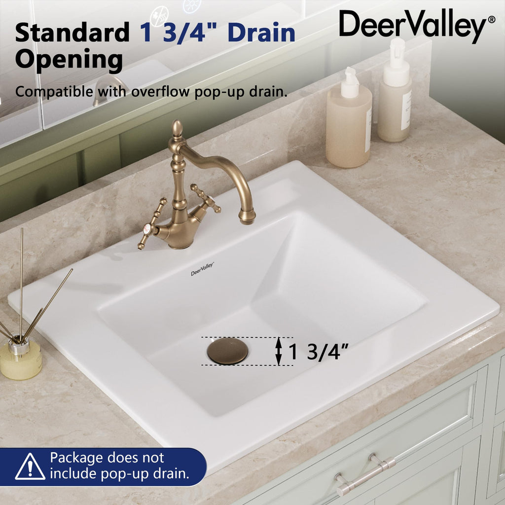 DeerValley Modern Drop In Bathroom Sink White 20"x17" Oval Vanity Art Basin