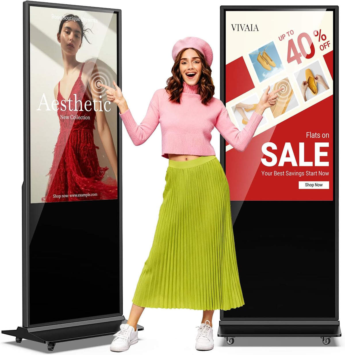 JIYANG 49 Inch Touchscreen Digital Signage Display Kiosk, Indoor Floor Standing LCD Advertising Display with Android Media Player, HDMI/USB/WiFi Input Auto Split Screenï¼Blackï¼