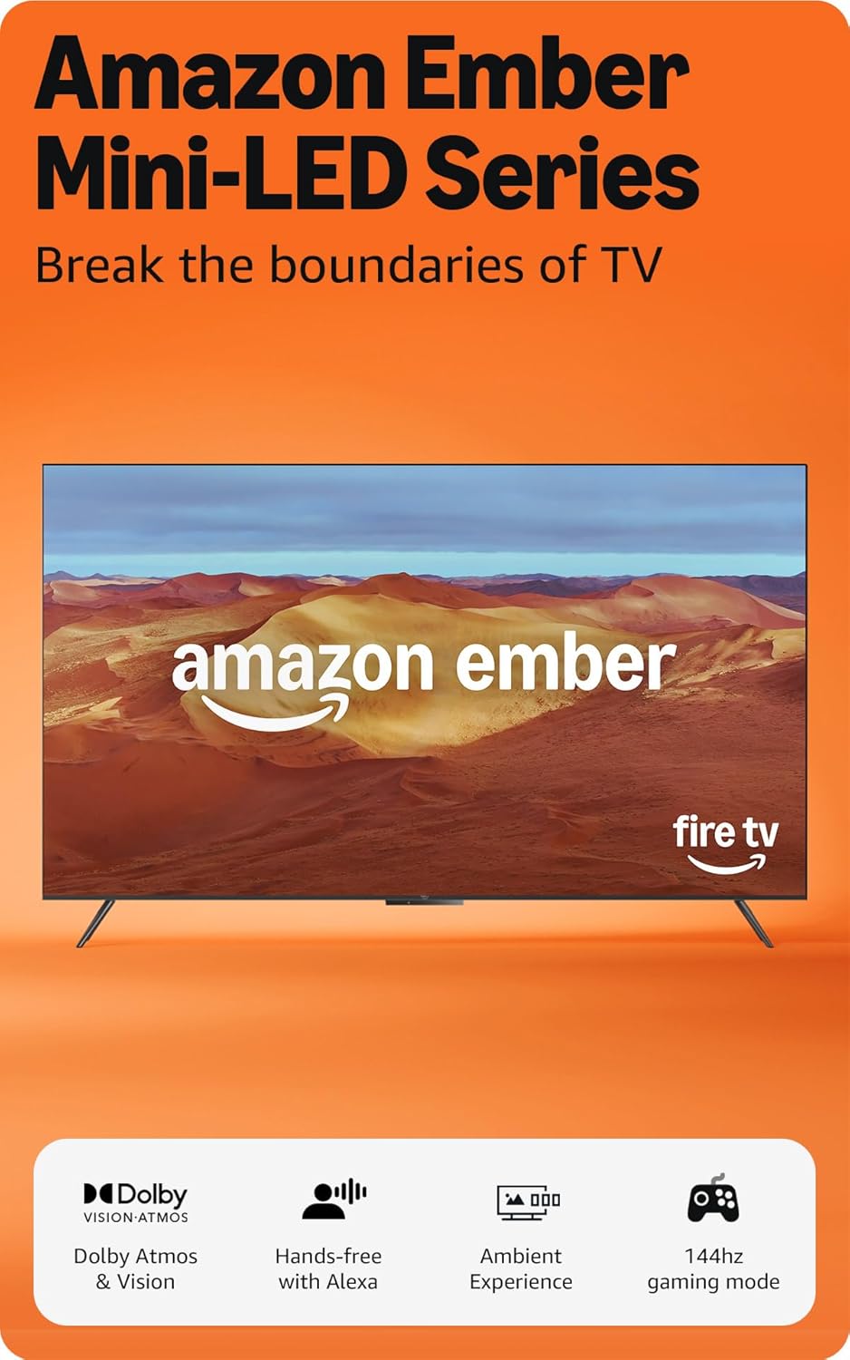 Amazon Ember 75" Mini-LED Series with Fire TV (newest model), QLED 4K UHD smart TV, Dolby Vision IQ, 144hz gaming mode, Ambient Experience, find shows faster with Alexa+