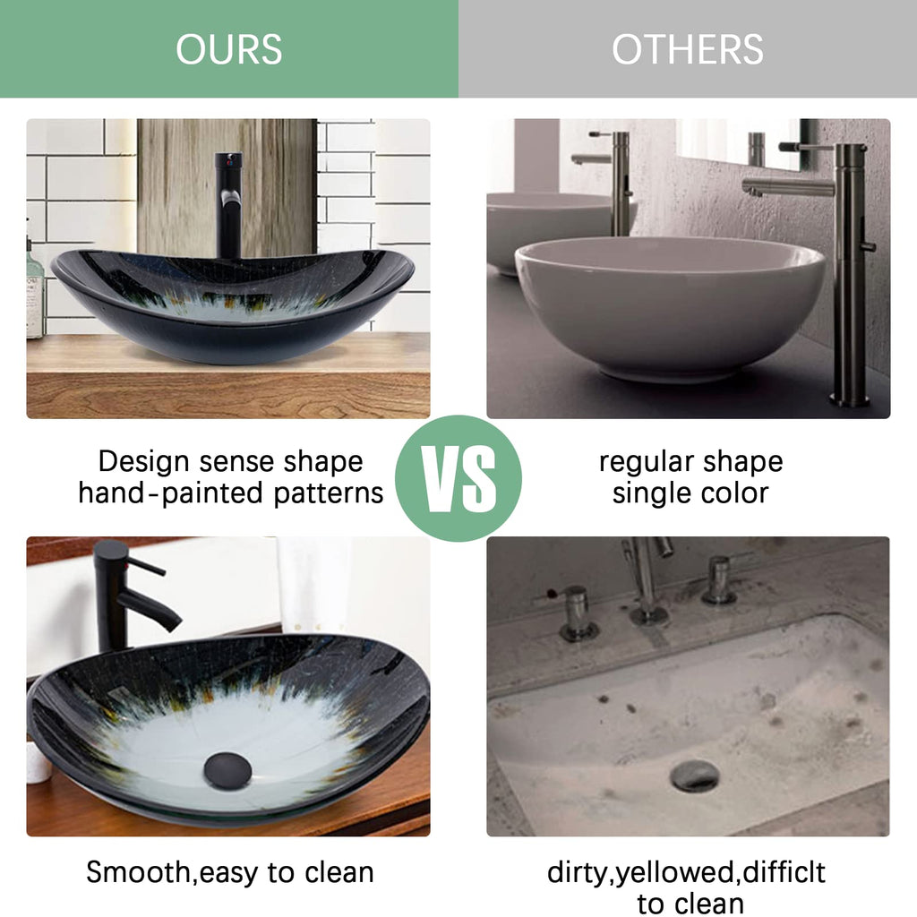 Vessel Sink Bathroom Sinks Tempered Glass Art Basin 20.8"x13.7" Oval Bowl Above Counter with Faucet and Pop-Up Drain Combo, Oval Clear Grey,Modern Countertop Bowl Sink