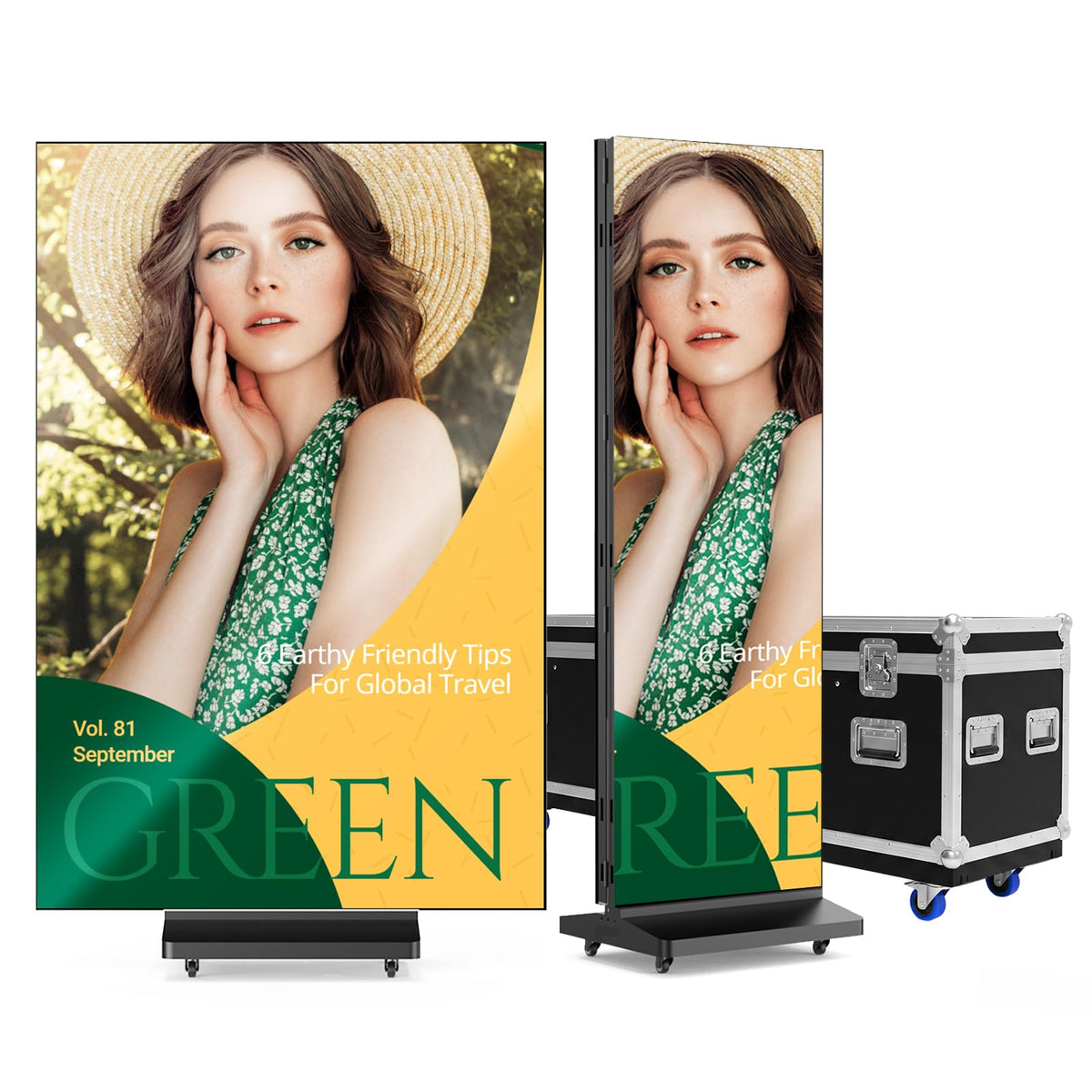 80 Inch LED Digital Signage Display, Foldable Seamless Stitching Kiosk, P1.86 GOB LED Screen Poster with Flight Case, Commercial Advertising Display for Events, Rentals and Weddings (Black, 1 Unit)