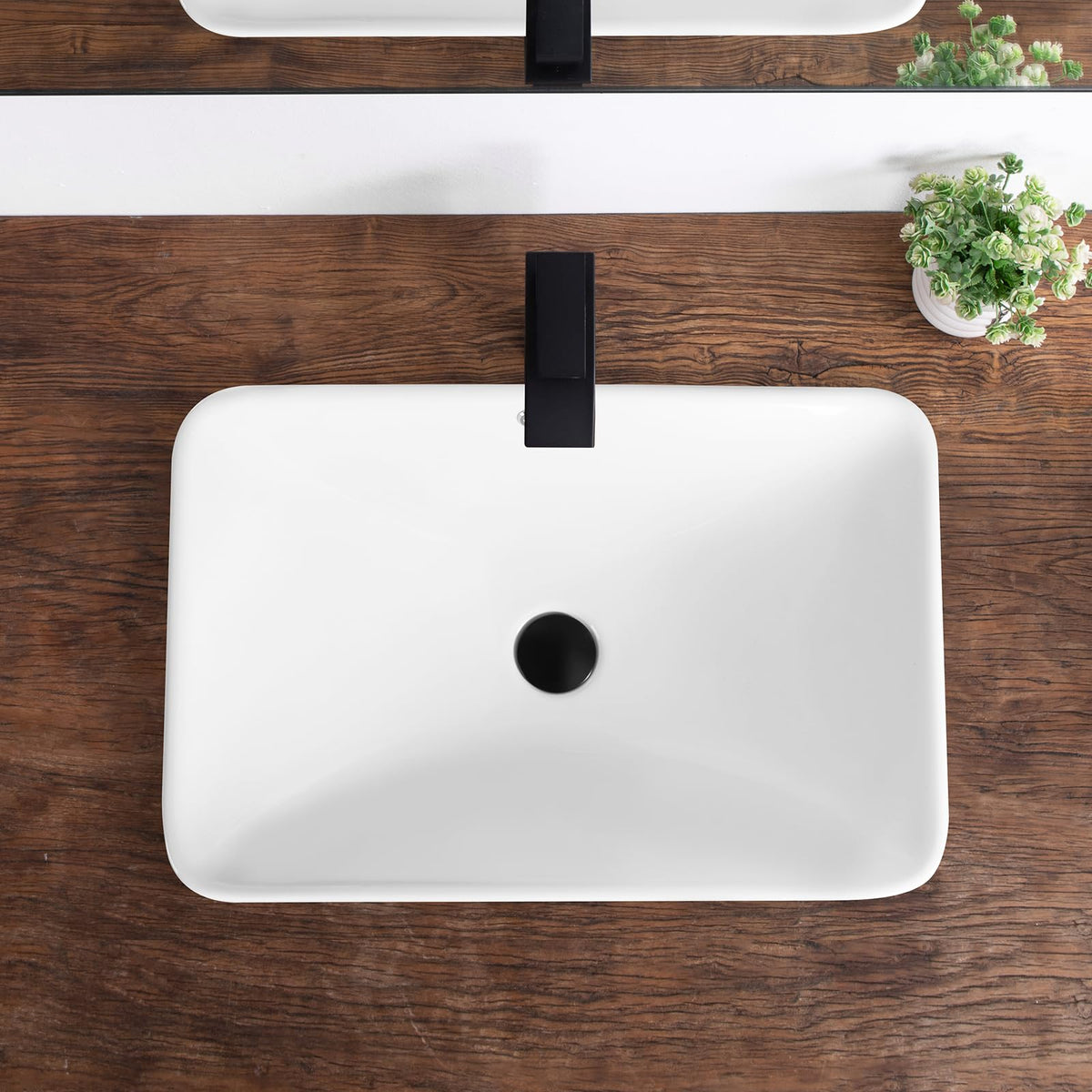 Bathroom Vessel Sink 16.7" X 12.6" Semi Recessed Bathroom Sink Rectangular Drop In Bathroom Sinks with Overflow White Ceramic Vessel Sinks for Bathroom Modern Above Counter Basin Vanity Sink