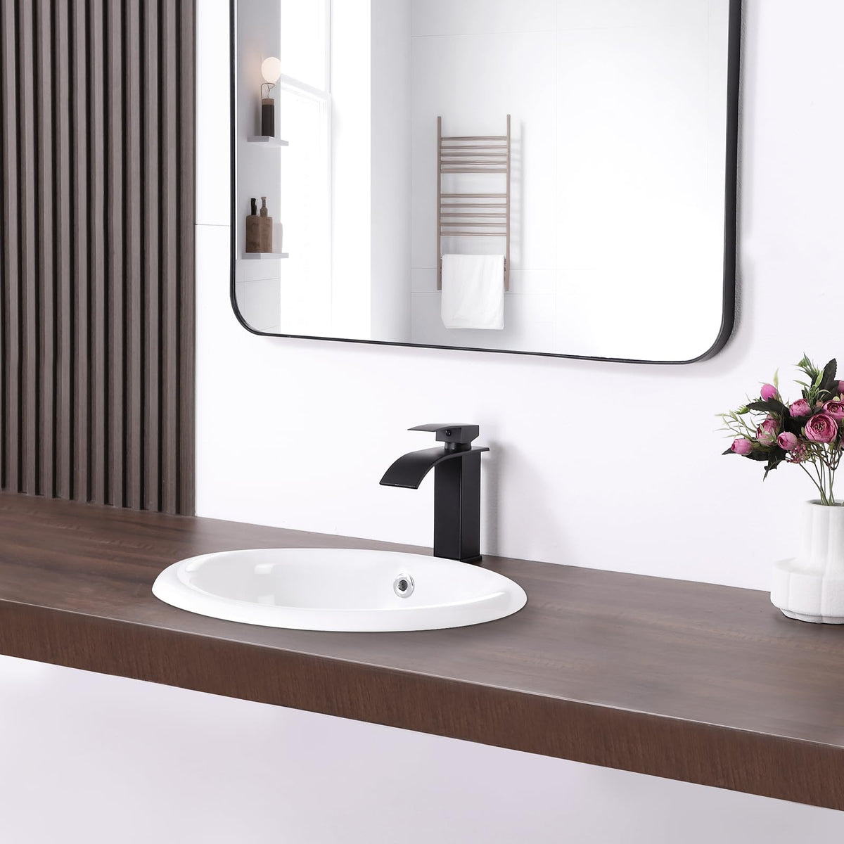 Small Bathroom Vessel Sink 16.7'' x 12.6'' Semi Recessed Bathroom Sink Rectangular Drop-in Vanity Sink with Overflow White Ceramic Modern Art Basin